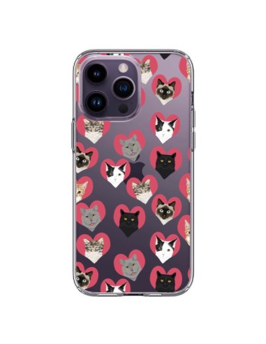 Coque iPhone 14 Pro Max Chats Coeurs Transparente - Pet Friendly