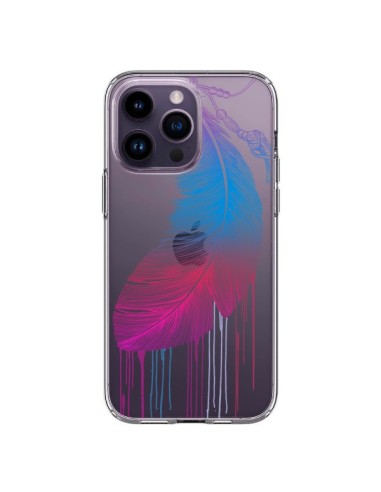 Coque iPhone 14 Pro Max Plume Feather Arc en Ciel Transparente - Rachel Caldwell