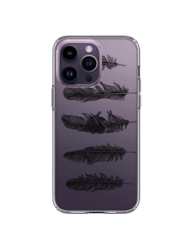 Coque iPhone 14 Pro Max Plume Feather Noir Transparente - Rachel Caldwell