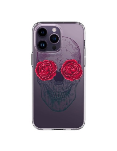 Coque iPhone 14 Pro Max Tête de Mort Rose Fleurs Transparente - Rachel Caldwell