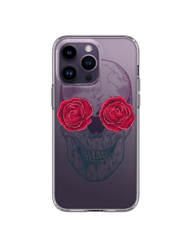 Cover iPhone 14 Pro Max Teschio Rosa Fiori Trasparente - Rachel Caldwell