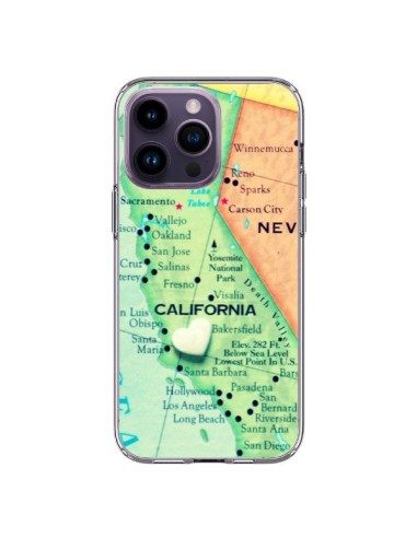 Coque iPhone 14 Pro Max Carte Map Californie - R Delean