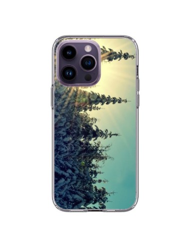 Coque iPhone 14 Pro Max Hiver Paysage Neige Montagnes Sapins Ski - R Delean