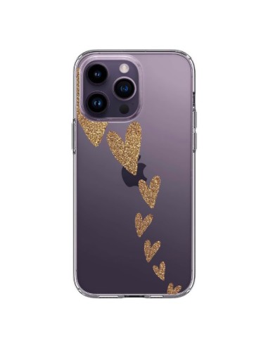 Coque iPhone 14 Pro Max Coeur Falling Gold Hearts Transparente - Sylvia Cook