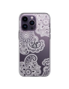 Coque iPhone 14 Pro Max Lacey Paisley Mandala Blanc Fleur...
