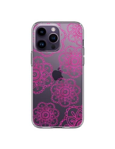 iPhone 14 Pro Max Case Doodle Mandala Pink Flowers Clear - Sylvia Cook