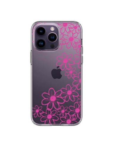 Coque iPhone 14 Pro Max Pink Flowers Fleurs Roses Transparente - Sylvia Cook