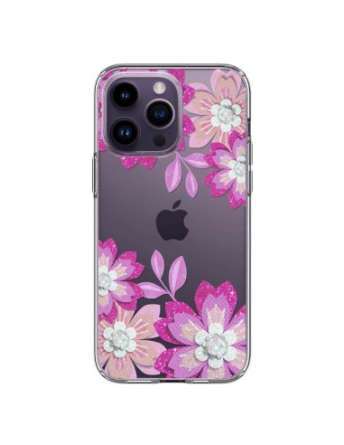 Cover iPhone 14 Pro Max Fiori Invernali Rosa Trasparente - Sylvia Cook