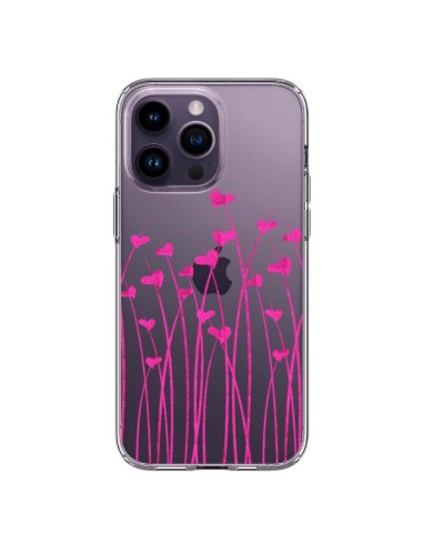 Coque iPhone 14 Pro Max Love in Pink Amour Rose Fleur Transparente - Sylvia Cook