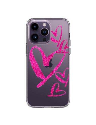 Coque iPhone 14 Pro Max Pink Heart Coeur Rose Transparente - Sylvia Cook