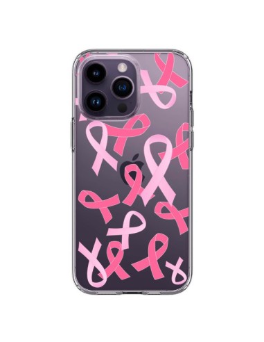 Coque iPhone 14 Pro Max Pink Ribbons Ruban Rose Transparente - Sylvia Cook