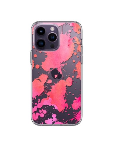 Coque iPhone 14 Pro Max Watercolor Splash Taches Rose Orange Transparente - Sylvia Cook