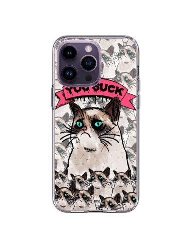 Coque iPhone 14 Pro Max Chat Grumpy Cat - You Suck - Sara Eshak