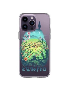 Cover iPhone 14 Pro Max Totoro Manga Fiori Trasparente -...
