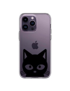 Coque iPhone 14 Pro Max Tête Chat Noir Cat Transparente -...