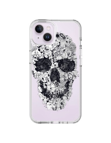 Coque iPhone 14 Plus Doodle Skull Dessin Tête de Mort Transparente - Ali Gulec