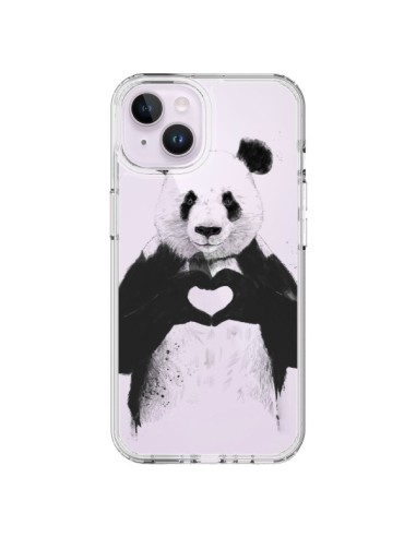 Coque iPhone 14 Plus Panda All You Need Is Love Transparente - Balazs Solti