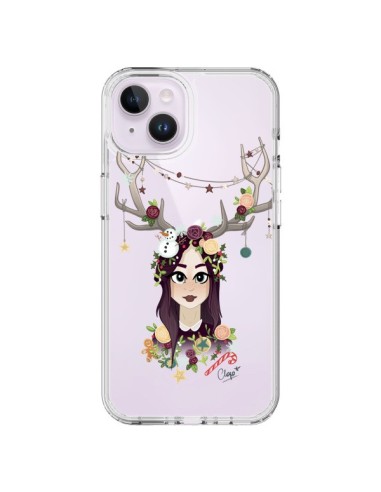 iPhone 14 Plus Case Girl Christmas Wood Deer Clear - Chapo