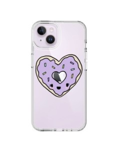 Cover iPhone 14 Plus Ciambella Cuore Viola Trasparente -...
