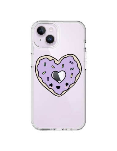 Coque iPhone 14 Plus Donuts Heart Coeur Violet Transparente - Claudia Ramos