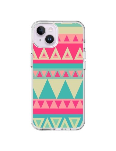 Coque iPhone 14 Plus Azteque Rose Vert - Eleaxart