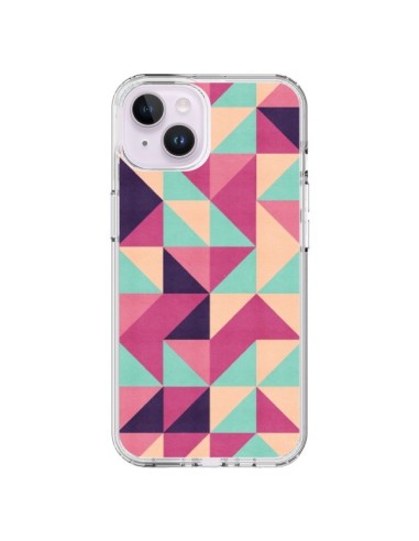 Cover iPhone 14 Plus Azteque Triangolo Rosa Verde - Eleaxart