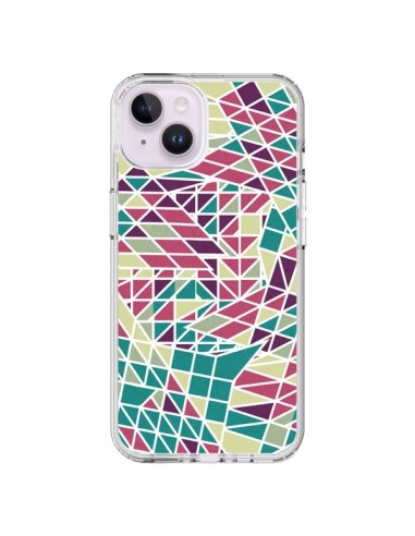 Coque iPhone 14 Plus Azteque Triangles Vert Violet - Eleaxart