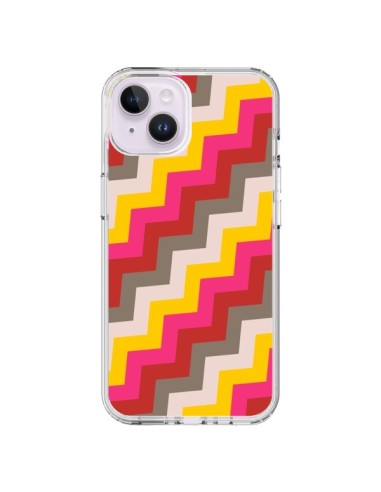 Coque iPhone 14 Plus Lignes Triangle Azteque Rose Rouge - Eleaxart