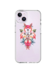 Coque iPhone 14 Plus Tropicales Flamingos Tropical...