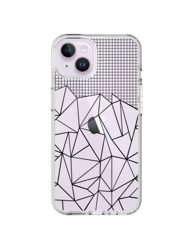 Coque iPhone 14 Plus Lignes Grille Grid Abstract Noir Transparente - Project M