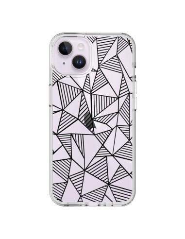 Coque iPhone 14 Plus Lignes Grilles Triangles Grid Abstract Noir Transparente - Project M