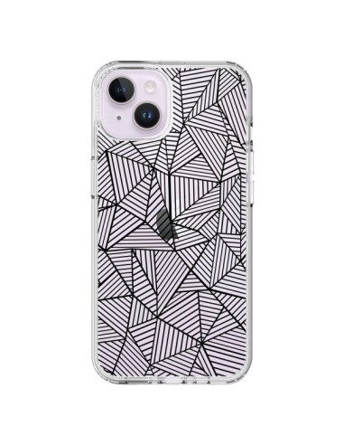 Coque iPhone 14 Plus Lignes Grilles Triangles Full Grid Abstract Noir Transparente - Project M