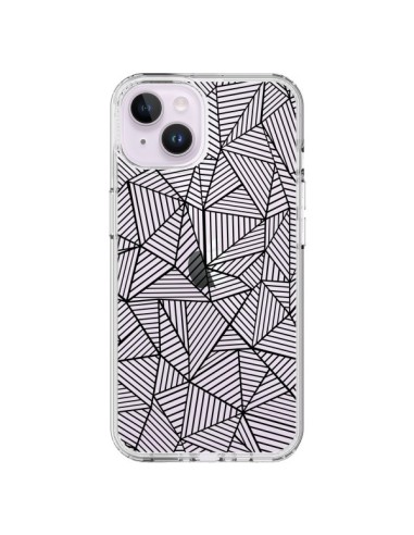 Cover iPhone 14 Plus Linee Griglia Triangles Full Grid Astratto Nero Trasparente - Project M