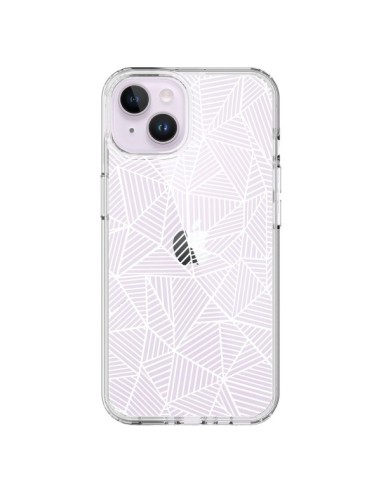 Coque iPhone 14 Plus Lignes Grilles Triangles Full Grid Abstract Blanc Transparente - Project M