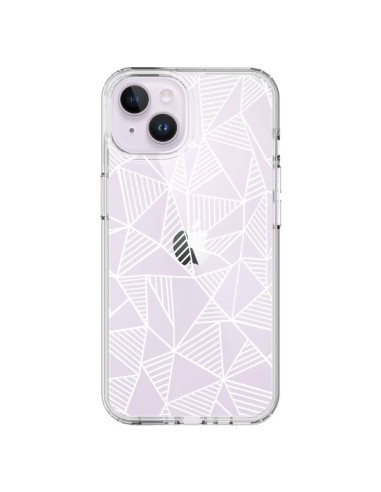 Coque iPhone 14 Plus Lignes Grilles Triangles Grid Abstract Blanc Transparente - Project M