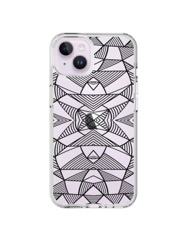 Coque iPhone 14 Plus Lignes Miroir Grilles Triangles Grid Abstract Noir Transparente - Project M