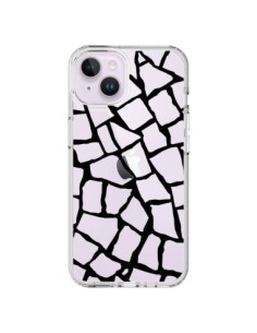 Coque iPhone 14 Plus Girafe Mosaïque Noir Transparente -...