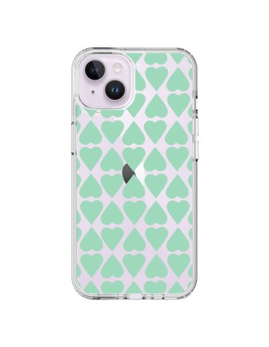 Coque iPhone 14 Plus Coeurs Heart Mint Bleu Vert Transparente - Project M