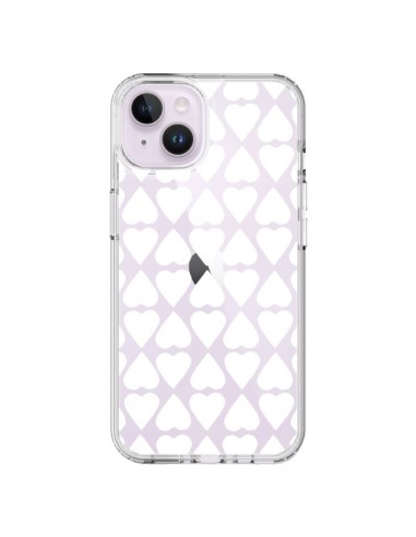 Coque iPhone 14 Plus Coeurs Heart Blanc Transparente - Project M