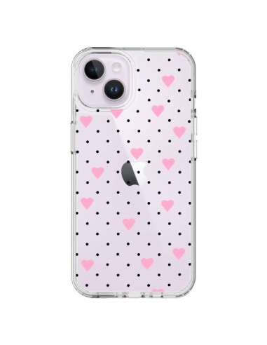 Cover iPhone 14 Plus Punti Cuori Rosa Trasparente - Project M