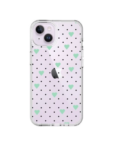 Coque iPhone 14 Plus Point Coeur Mint Bleu Vert Pin Point Heart Transparente - Project M