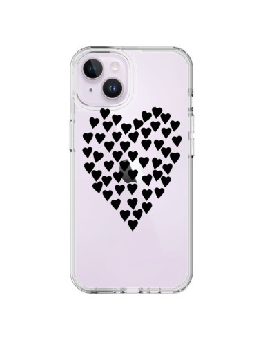 Coque iPhone 14 Plus Coeurs Heart Love Noir Transparente - Project M