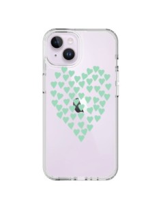 Coque iPhone 14 Plus Coeurs Heart Love Mint Bleu Vert...