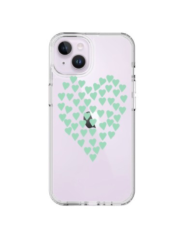 Coque iPhone 14 Plus Coeurs Heart Love Mint Bleu Vert Transparente - Project M