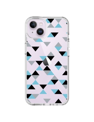 Coque iPhone 14 Plus Triangles Ice Blue Bleu Noir Transparente - Project M