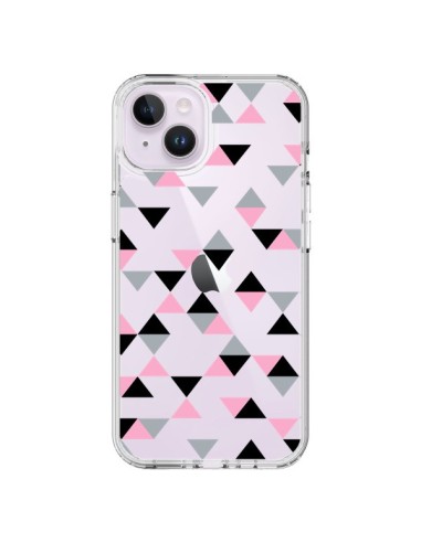 Coque iPhone 14 Plus Triangles Pink Rose Noir Transparente - Project M