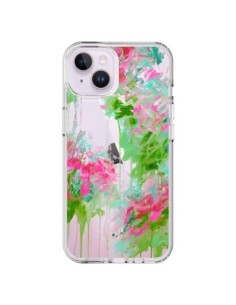 Cover iPhone 14 Plus Fiori Rosa Verde Trasparente - Ebi...
