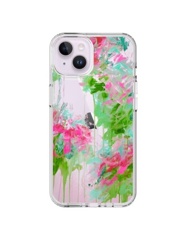 Cover iPhone 14 Plus Fiori Rosa Verde Trasparente - Ebi Emporium