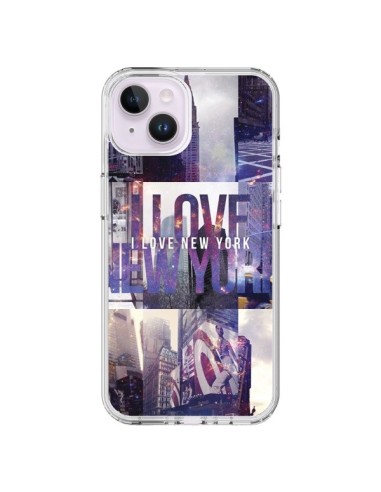 Coque iPhone 14 Plus I love New Yorck City violet - Javier Martinez
