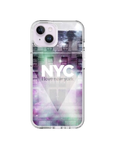 Coque iPhone 14 Plus I Love New York City Violet Vert - Javier Martinez